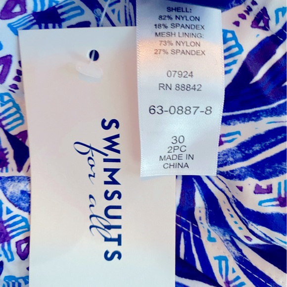 Swimsuits For All: Plus Size 30 2-piece Blue/White Swim Dress with Bottoms. - Picture 7 of 9